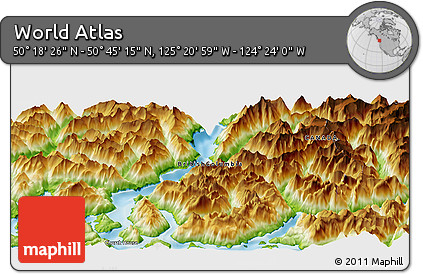 Physical Panoramic Map of the Area around 50° 31' 50" N, 124° 52' 30" W