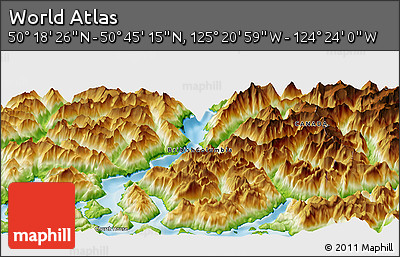 Physical Panoramic Map of the Area around 50° 31' 50" N, 124° 52' 30" W