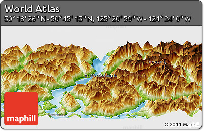 Physical Panoramic Map of the Area around 50° 31' 50" N, 124° 52' 30" W