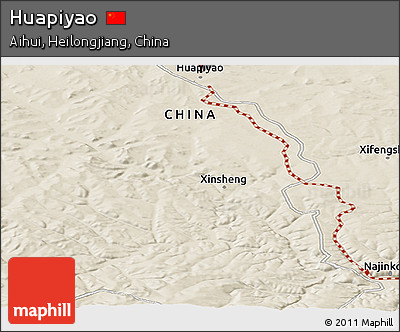Shaded Relief Panoramic Map of Huapiyao
