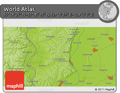 Physical 3D Map of the Area around 50° 31' 50" N, 127° 34' 30" E