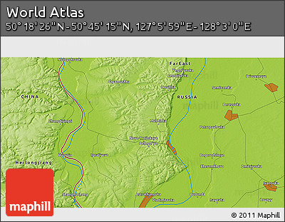 Physical 3D Map of the Area around 50° 31' 50" N, 127° 34' 30" E