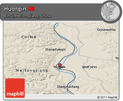 Shaded Relief Panoramic Map of Huorqin