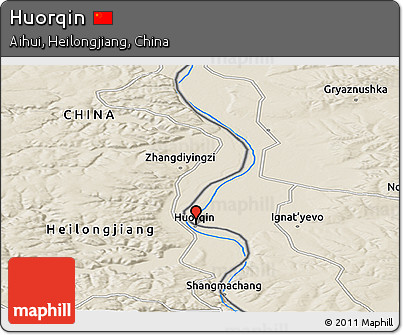 Shaded Relief Panoramic Map of Huorqin