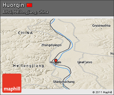 Shaded Relief Panoramic Map of Huorqin