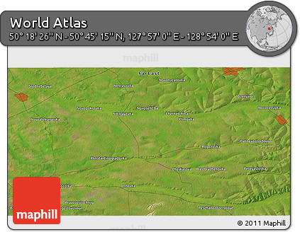 Satellite 3D Map of the Area around 50° 31' 50" N, 128° 25' 30" E