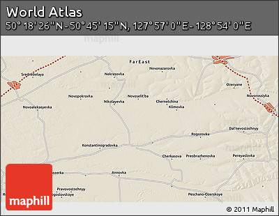 Shaded Relief 3D Map of the Area around 50° 31' 50" N, 128° 25' 30" E