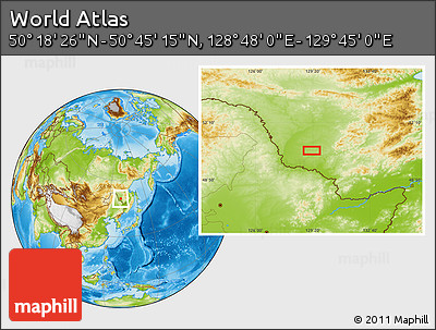 Physical Location Map of the Area around 50° 31' 50" N, 129° 16' 30" E