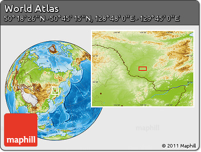 Physical Location Map of the Area around 50° 31' 50" N, 129° 16' 30" E