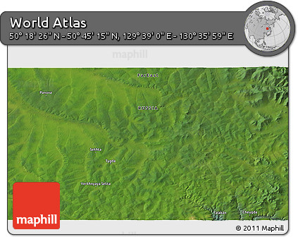 Satellite 3D Map of the Area around 50° 31' 50" N, 130° 7' 30" E