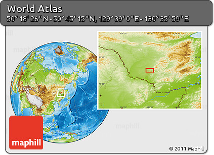 Physical Location Map of the Area around 50° 31' 50" N, 130° 7' 30" E