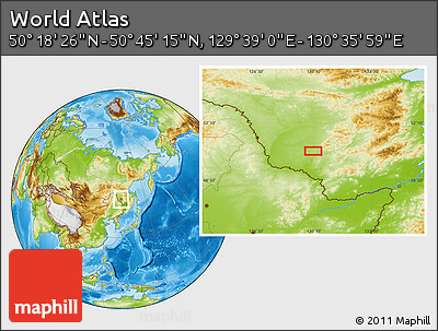Physical Location Map of the Area around 50° 31' 50" N, 130° 7' 30" E