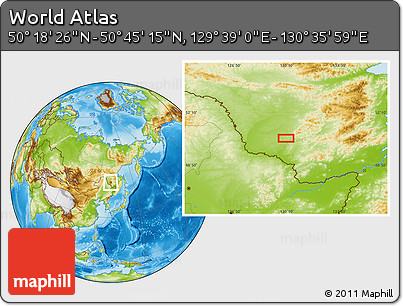 Physical Location Map of the Area around 50° 31' 50" N, 130° 7' 30" E