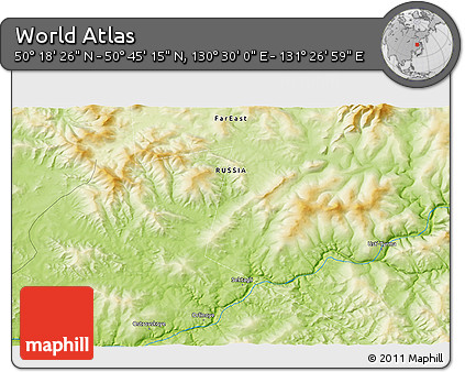 Physical 3D Map of the Area around 50° 31' 50" N, 130° 58' 29" E