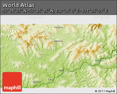 Physical 3D Map of the Area around 50° 31' 50" N, 130° 58' 29" E