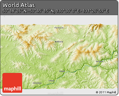 Physical 3D Map of the Area around 50° 31' 50" N, 130° 58' 29" E