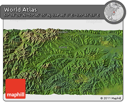 Satellite 3D Map of the Area around 50° 31' 50" N, 135° 13' 29" E