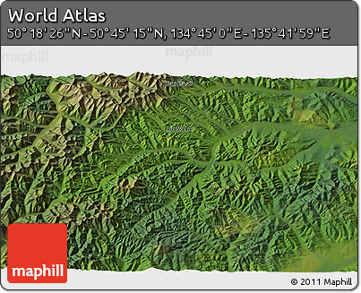 Satellite 3D Map of the Area around 50° 31' 50" N, 135° 13' 29" E