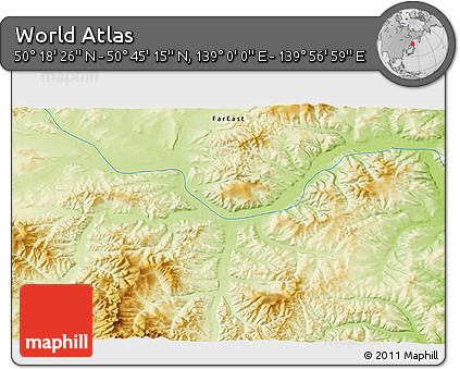 Physical 3D Map of the Area around 50° 31' 50" N, 139° 28' 29" E