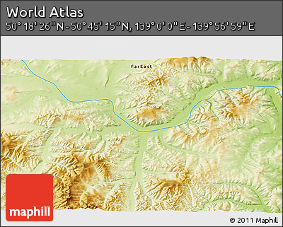 Physical 3D Map of the Area around 50° 31' 50" N, 139° 28' 29" E