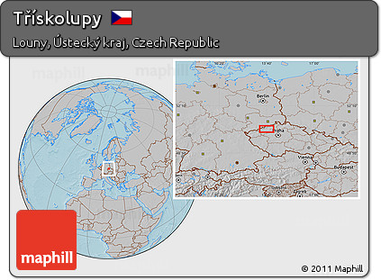 Gray Location Map of Třískolupy, hill shading