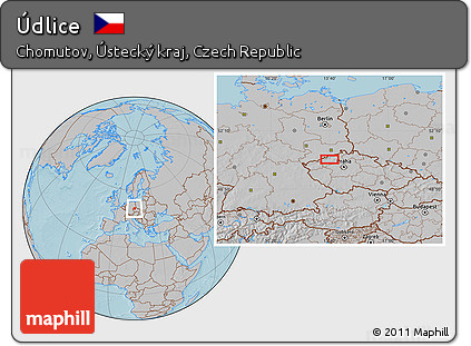 Gray Location Map of Údlice, hill shading