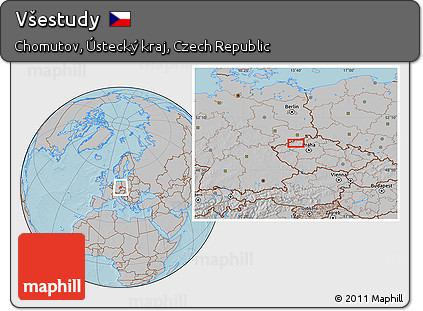 Gray Location Map of Všestudy, hill shading