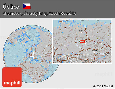 Gray Location Map of Údlice, hill shading