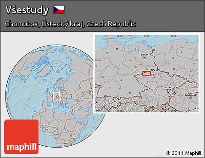 Gray Location Map of Všestudy, hill shading