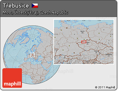 Gray Location Map of Třebušice, hill shading