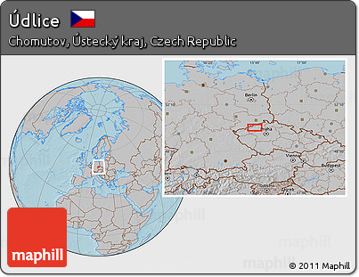 Gray Location Map of Údlice, hill shading