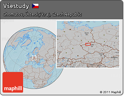 Gray Location Map of Všestudy, hill shading
