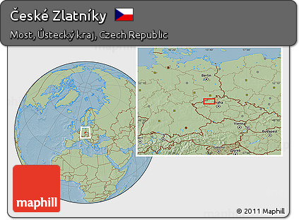 Savanna Style Location Map of České Zlatníky, hill shading