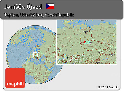 Savanna Style Location Map of Jenišŭv Újezd, hill shading