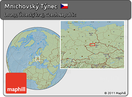 Savanna Style Location Map of Mnichovský Týnec, hill shading