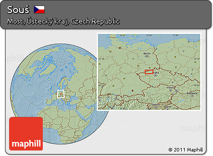 Savanna Style Location Map of Souš, hill shading