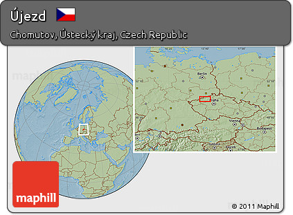 Savanna Style Location Map of Újezd, hill shading