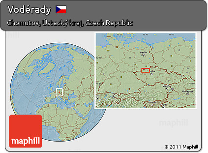 Savanna Style Location Map of Voděrady, hill shading