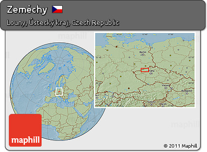 Savanna Style Location Map of Zeměchy, hill shading
