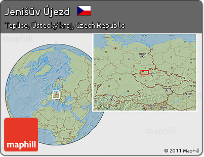 Savanna Style Location Map of Jenišŭv Újezd, hill shading