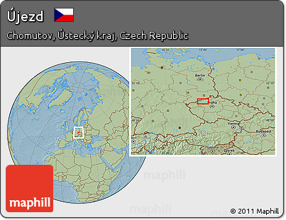 Savanna Style Location Map of Újezd, hill shading