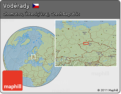 Savanna Style Location Map of Voděrady, hill shading