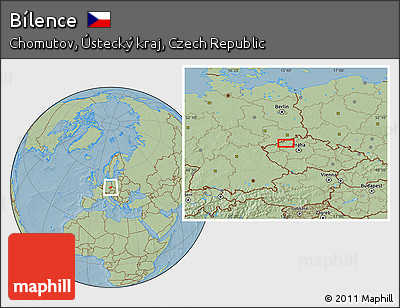 Savanna Style Location Map of Bílence, hill shading