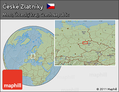 Savanna Style Location Map of České Zlatníky, hill shading