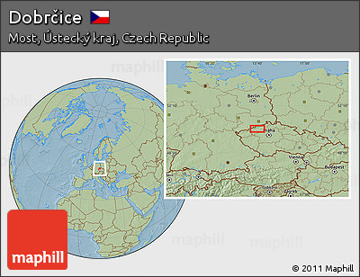 Savanna Style Location Map of Dobrčice, hill shading