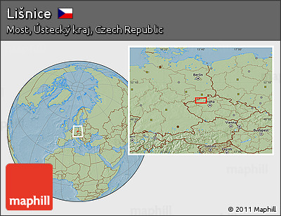 Savanna Style Location Map of Lišnice, hill shading