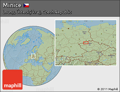 Savanna Style Location Map of Minice, hill shading