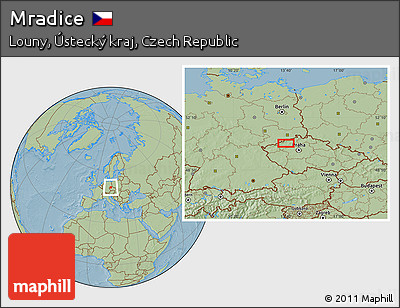 Savanna Style Location Map of Mradice, hill shading