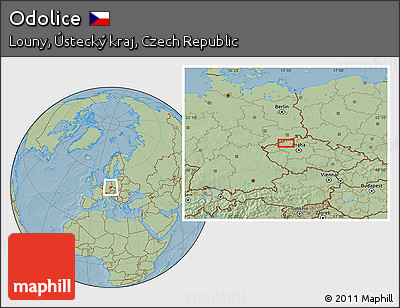 Savanna Style Location Map of Odolice, hill shading