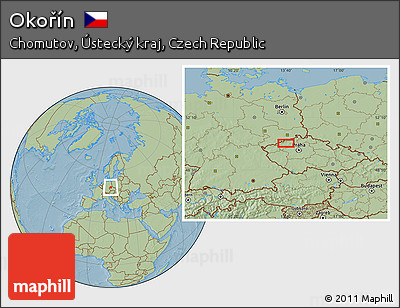Savanna Style Location Map of Okořín, hill shading